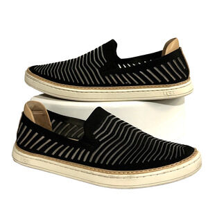 UGG Slip On‎ Shoe Women’s Sz 7.5 Sammy Breeze Black Silver Rib Knit Sneaker